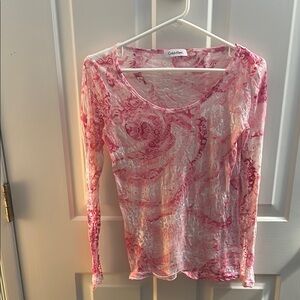 Calvin Klein Pink Fitted Graphic Long Sleeve Blouse